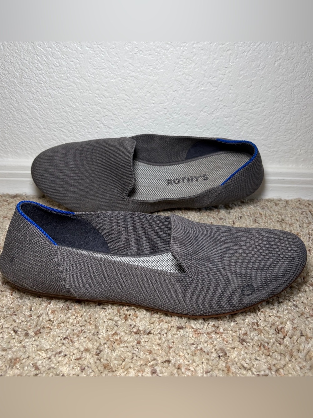 Rothy's Womens Gray/Blue Knit Slip-On Loafer Flats Round Toe Size 8 Casual